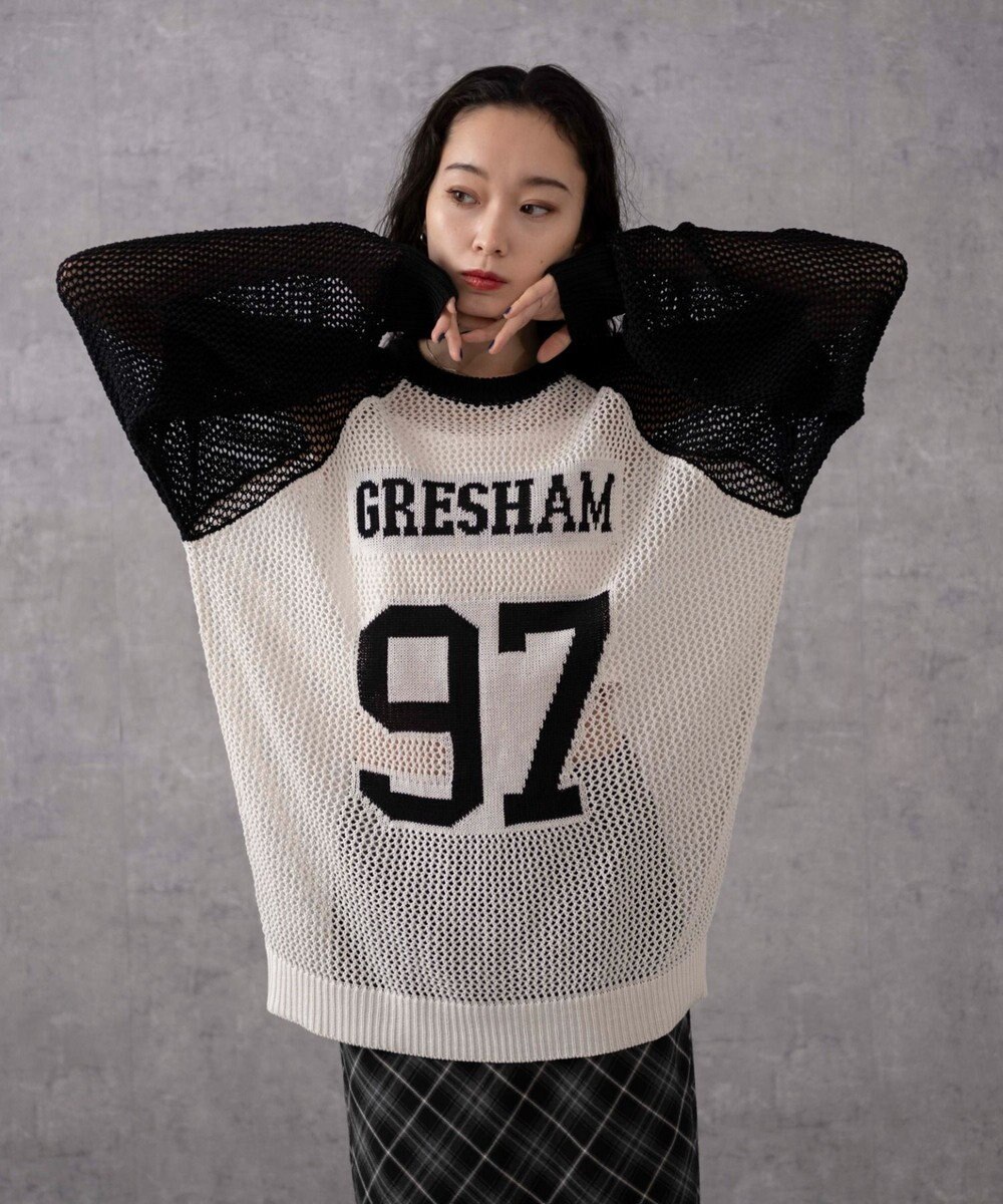 WEGO ロゴメッシュジャガードニット 