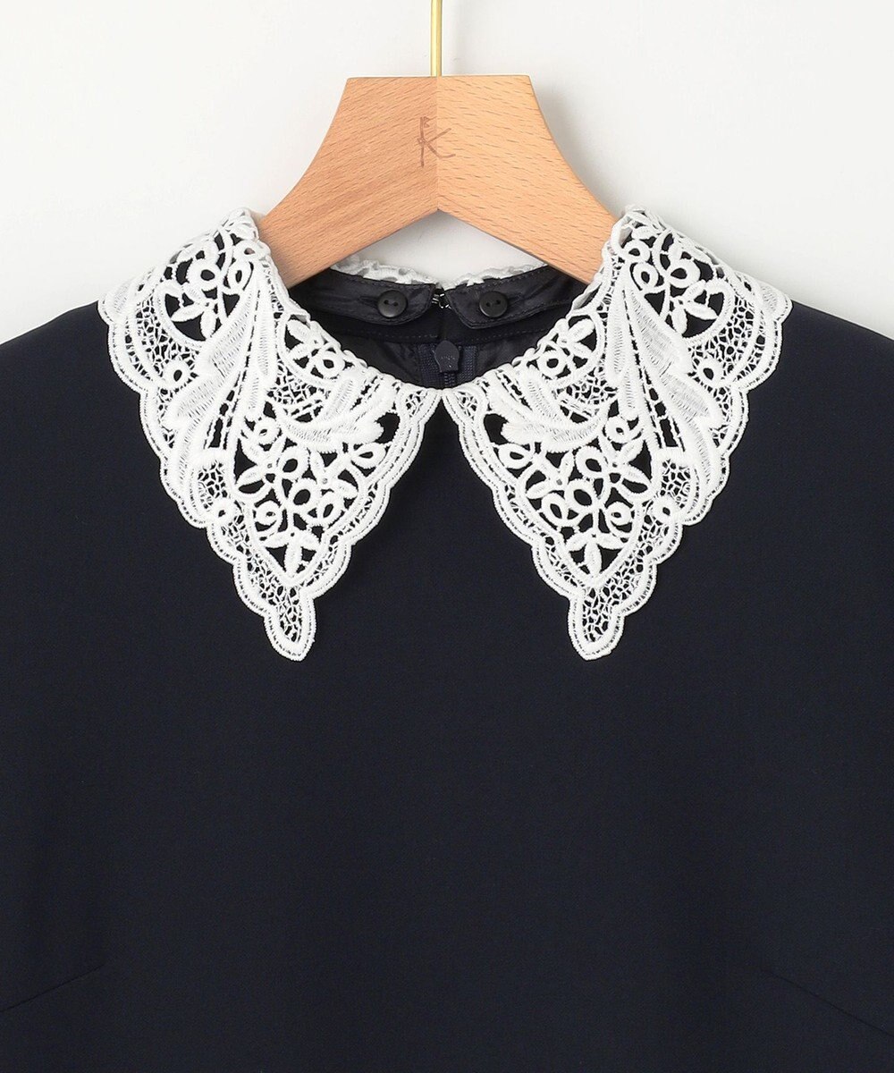 組曲 L 【KUMIKYOKU NAVY】コンフォータブルドレープ レース襟ワンピース 