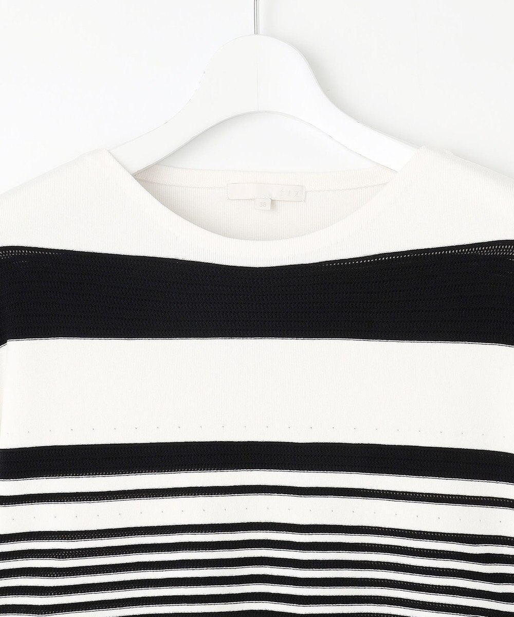 自由区 【UVカット・洗える】クレープストレッチボーダー ニット 