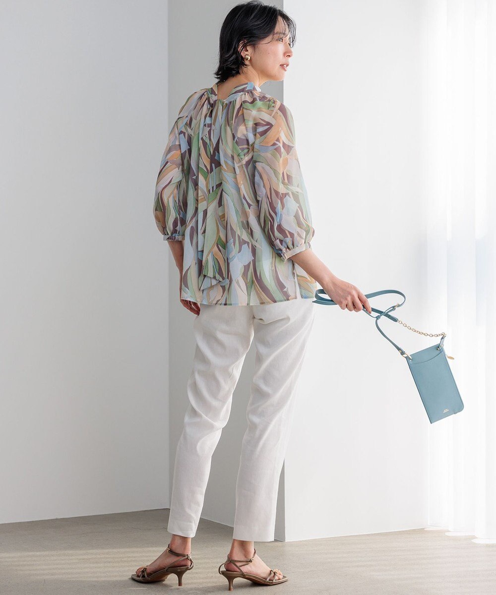 23区 L 【洗える】リネンレーヨンストレッチ テーパードパンツ 