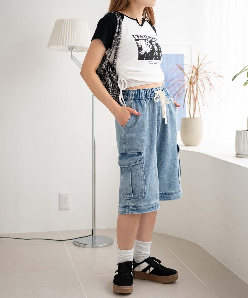 WEGO 【ウエストゴム/2WAY】2WAYデニムカーゴパンツ 