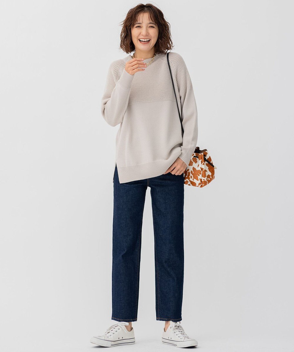 23区 【洗える】ウールコード モックネック 切り替え編み ニット 