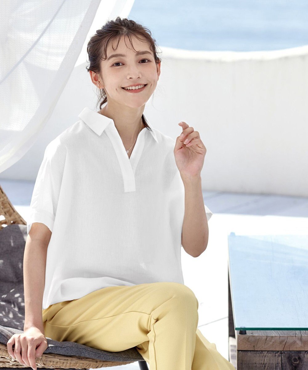 Tiaclasse 【洗える】 リネンミックススキッパーシャツ 