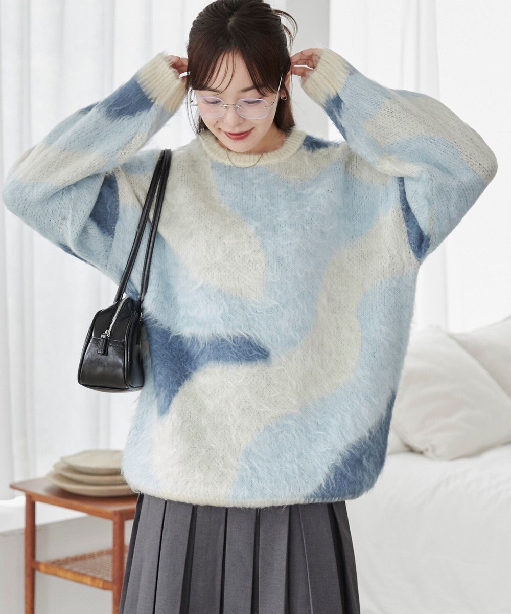 WEGO 【ユニセックス着用ITEM】マーブルシャギーニットプルオーバー 