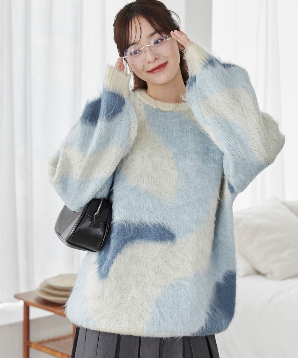 WEGO 【ユニセックス着用ITEM】マーブルシャギーニットプルオーバー 