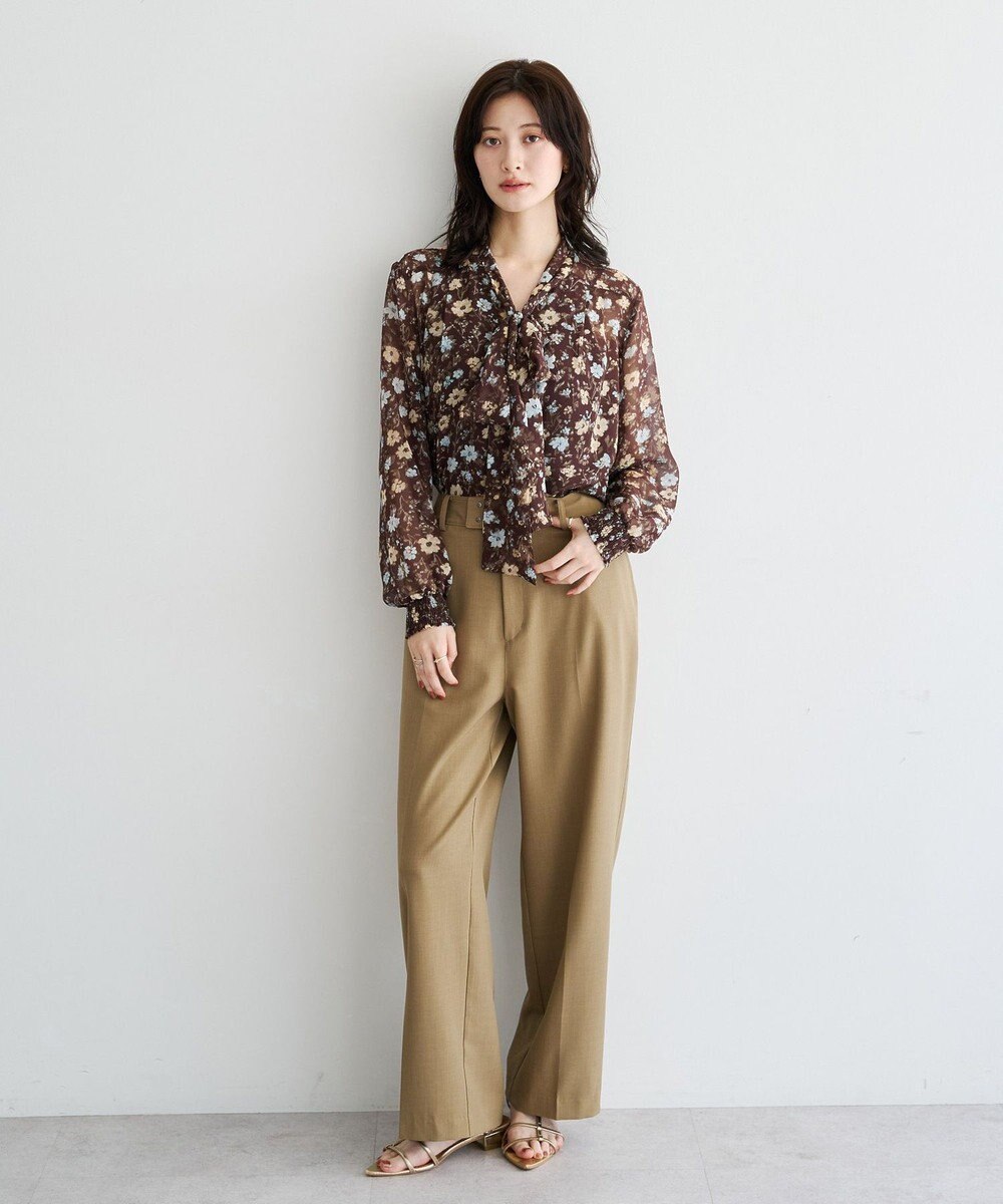 YECCA VECCA フラワー柄シアーボウタイブラウス 