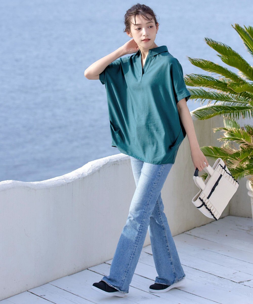 Tiaclasse 【洗える】 リネンミックススキッパーシャツ 