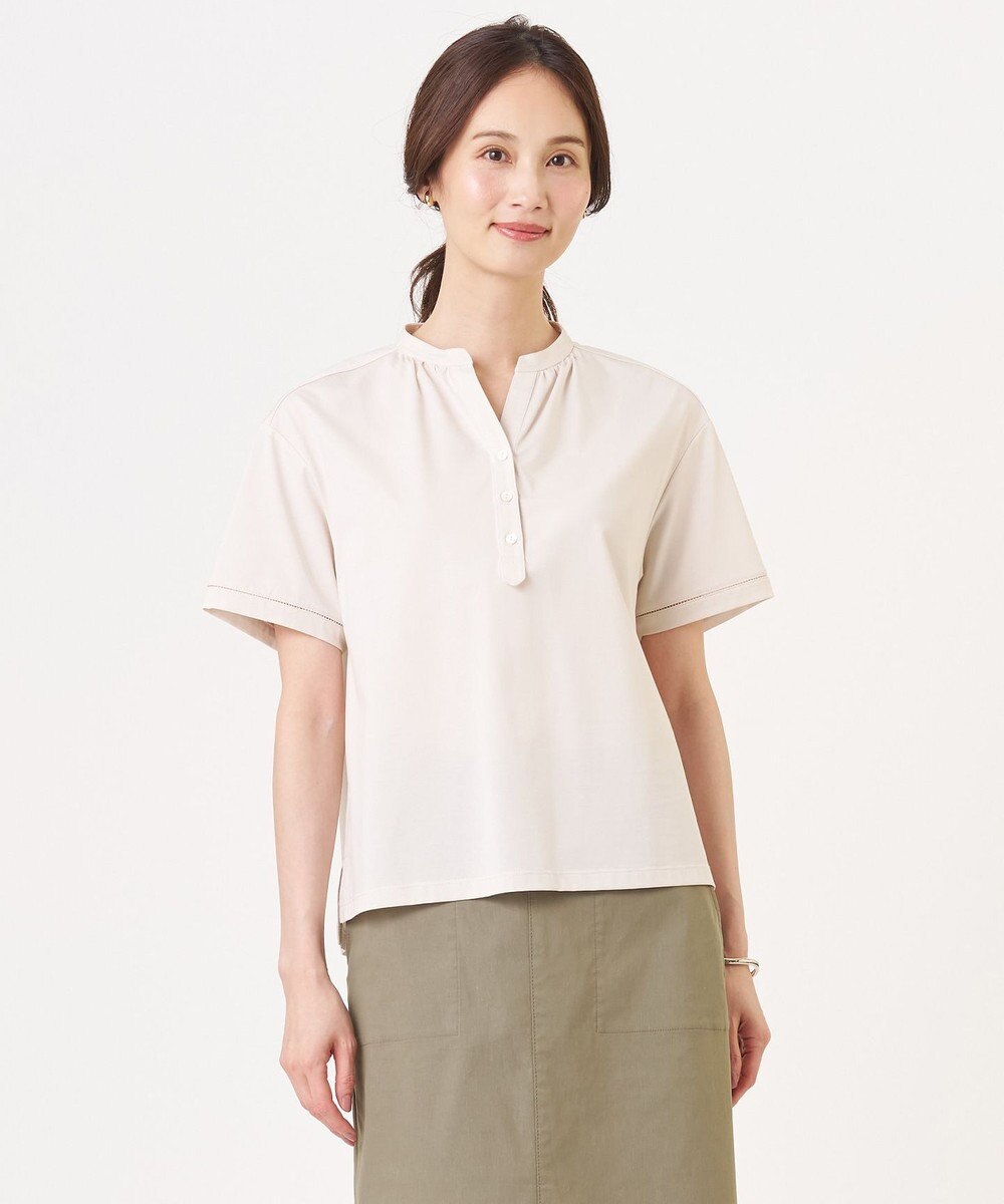 J.PRESS LADIES L プレーティングジャージー バンドカラー カットソー 