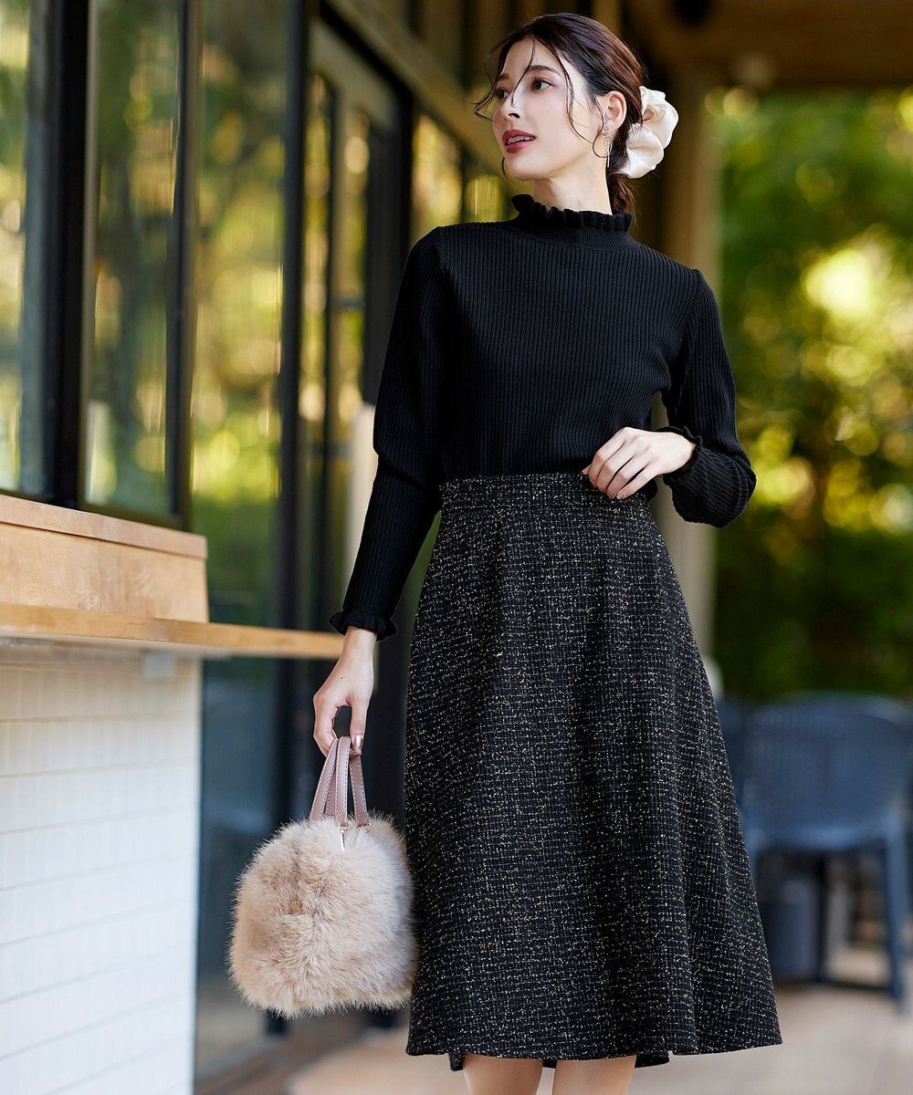 Tiaclasse ラメツイードAラインフレアスカート 