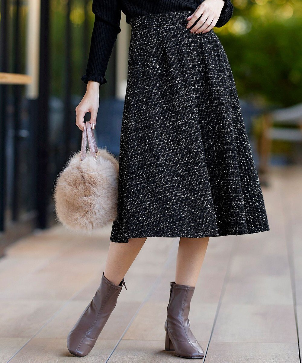 Tiaclasse L 【洗える】ラメツイードAラインフレアスカート 