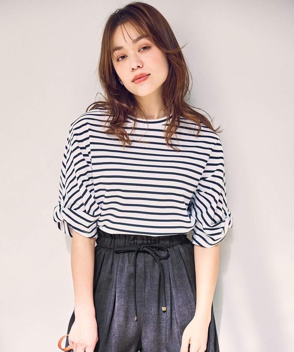 ANY L ツイストスリーブボーダートップス 