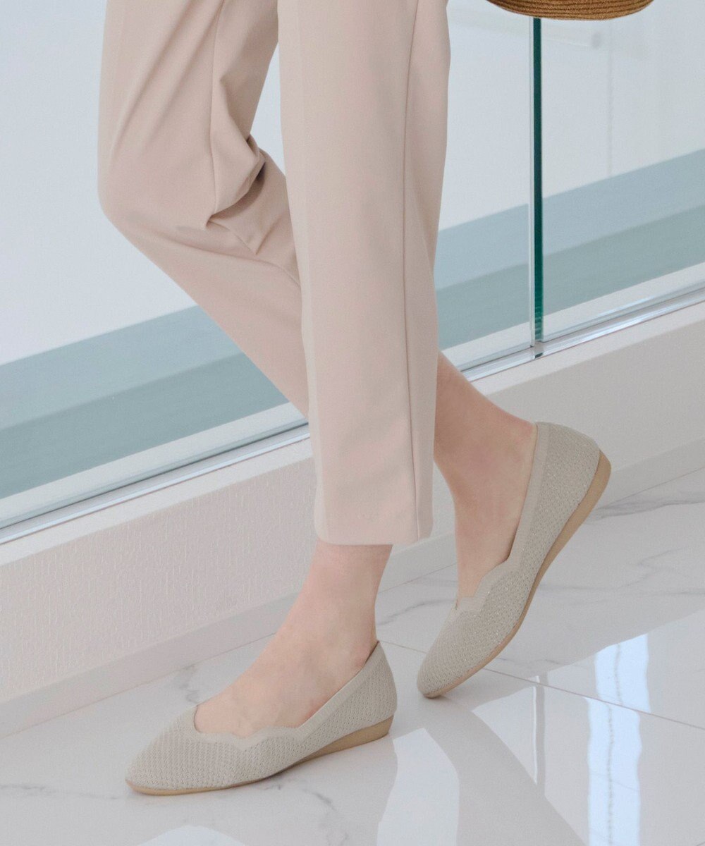 Tiaclasse 【洗える/撥水】スカラップニットフラットパンプス 