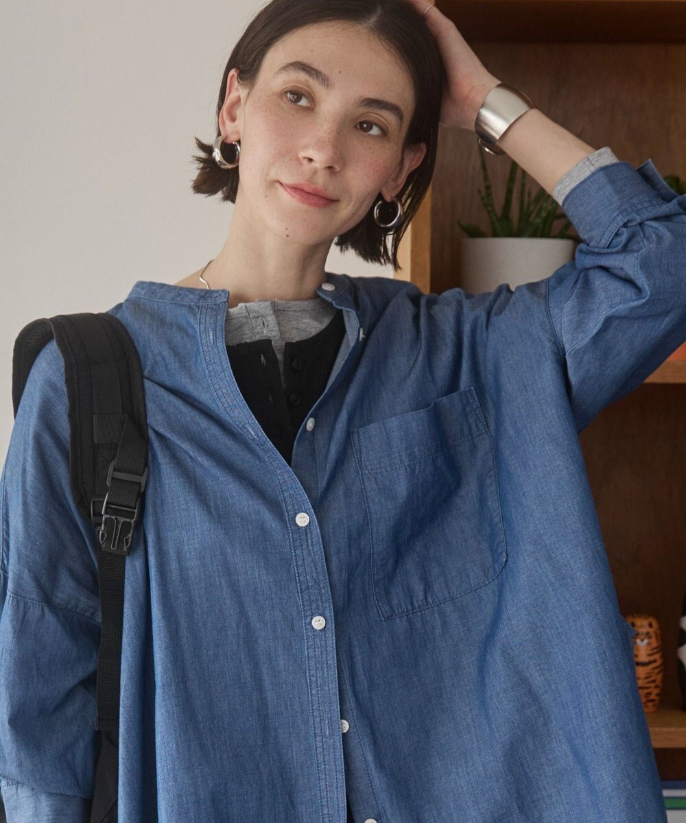 WEGO 【ANGIE VINTAGE】シアーデニムバンドカラーシャツ 