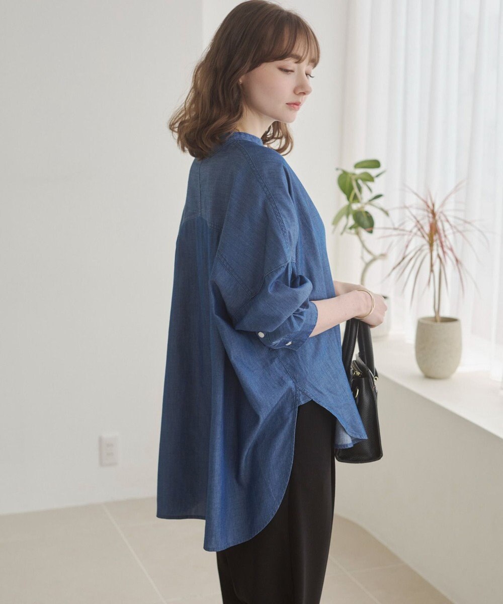 WEGO 【ANGIE VINTAGE】シアーデニムバンドカラーシャツ 