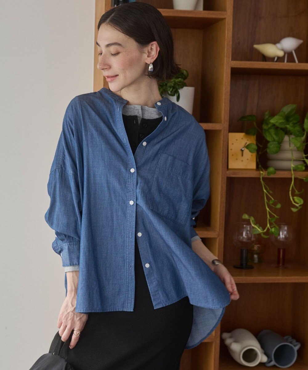 WEGO 【ANGIE VINTAGE】シアーデニムバンドカラーシャツ 