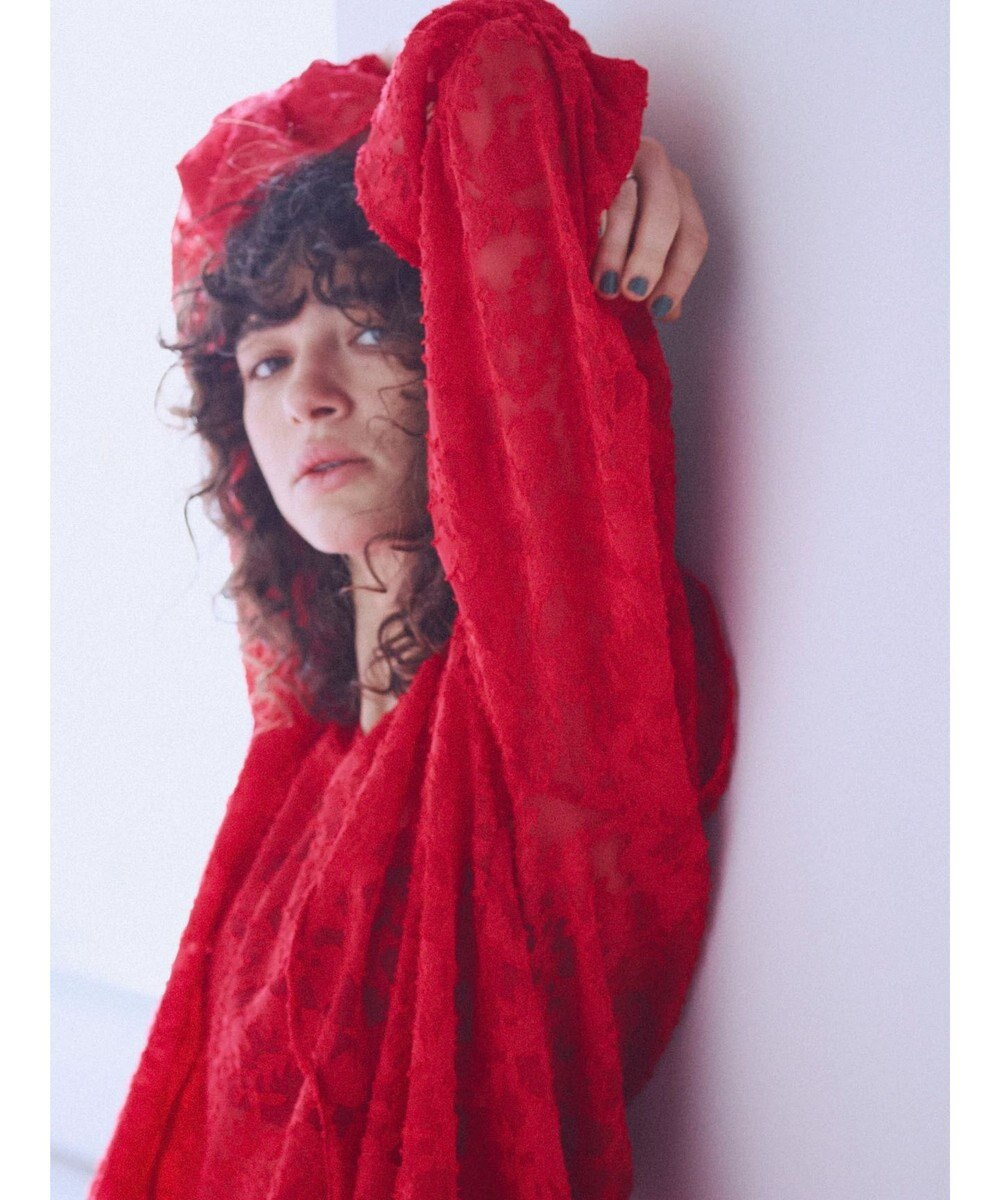 Green Parks シアージャガード花柄フリルブラウス 