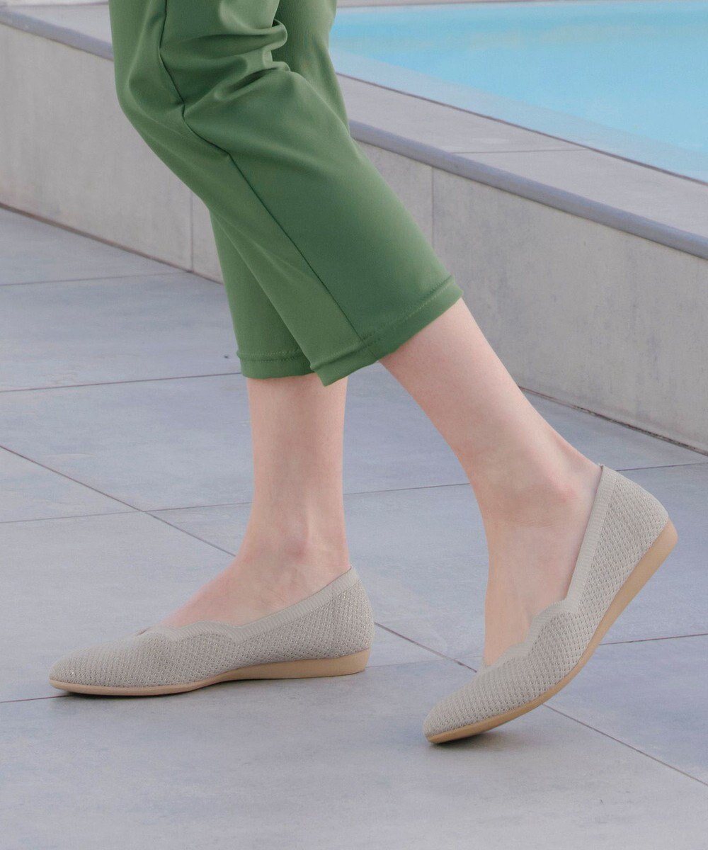 Tiaclasse 【洗える/撥水】スカラップニットフラットパンプス 