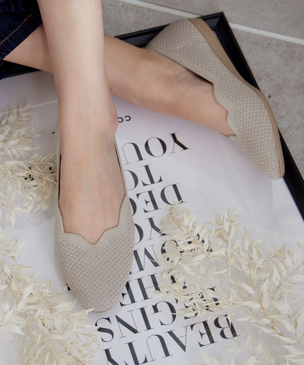 Tiaclasse 【洗える/撥水】スカラップニットフラットパンプス 