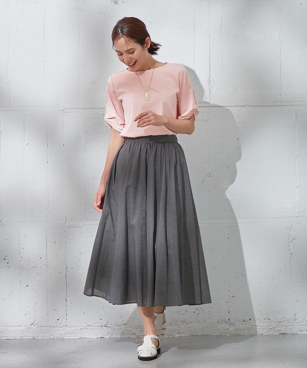 ANY 【ウエストゴム/ポケット付】シャンブレーライク フレアスカート 