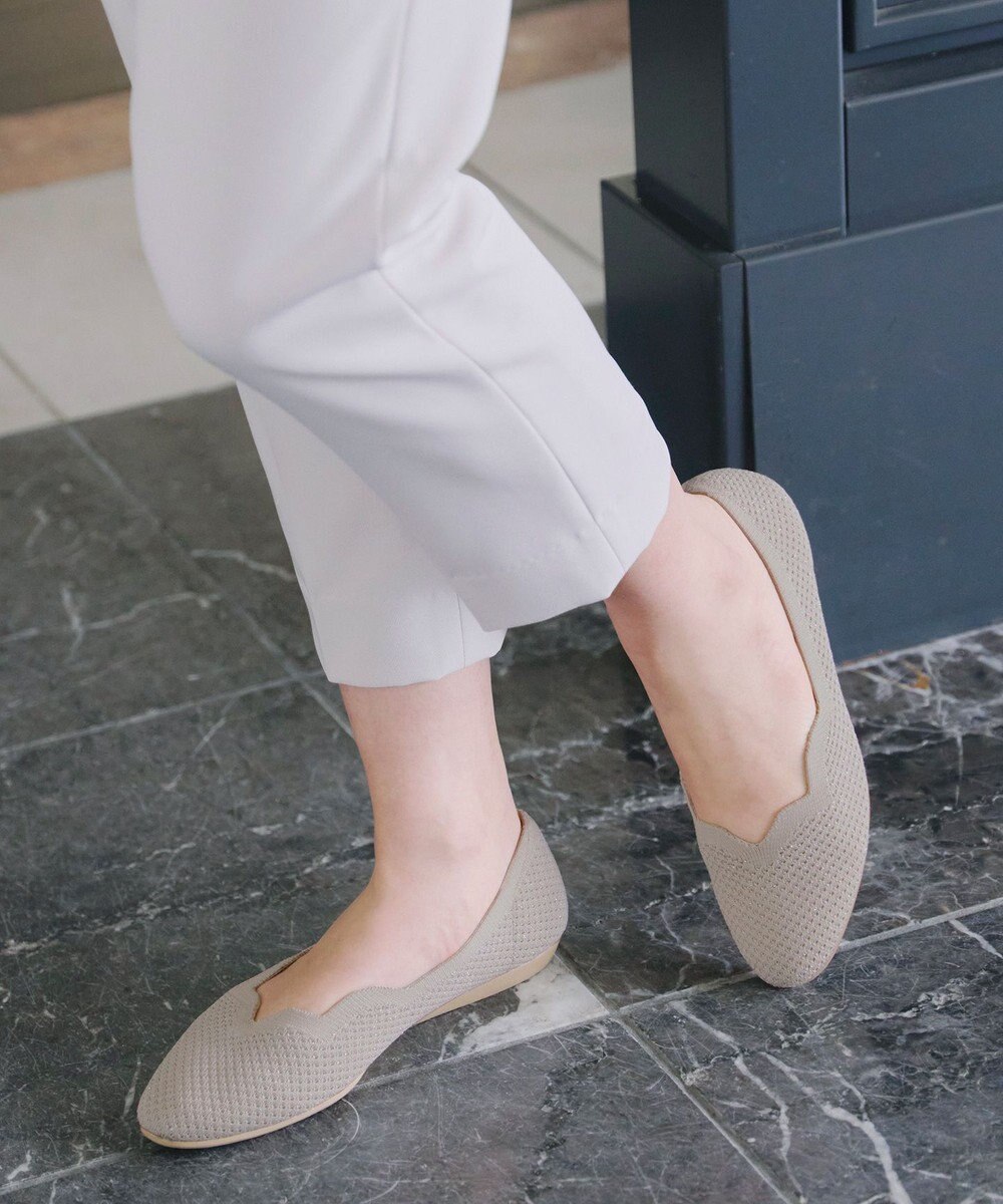 Tiaclasse 【洗える/撥水】スカラップニットフラットパンプス 