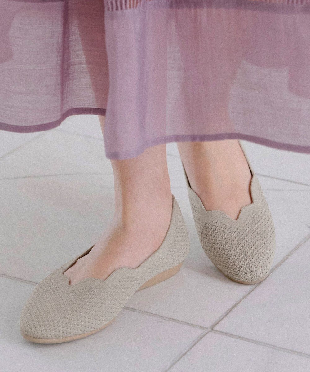 Tiaclasse 【洗える/撥水】スカラップニットフラットパンプス 