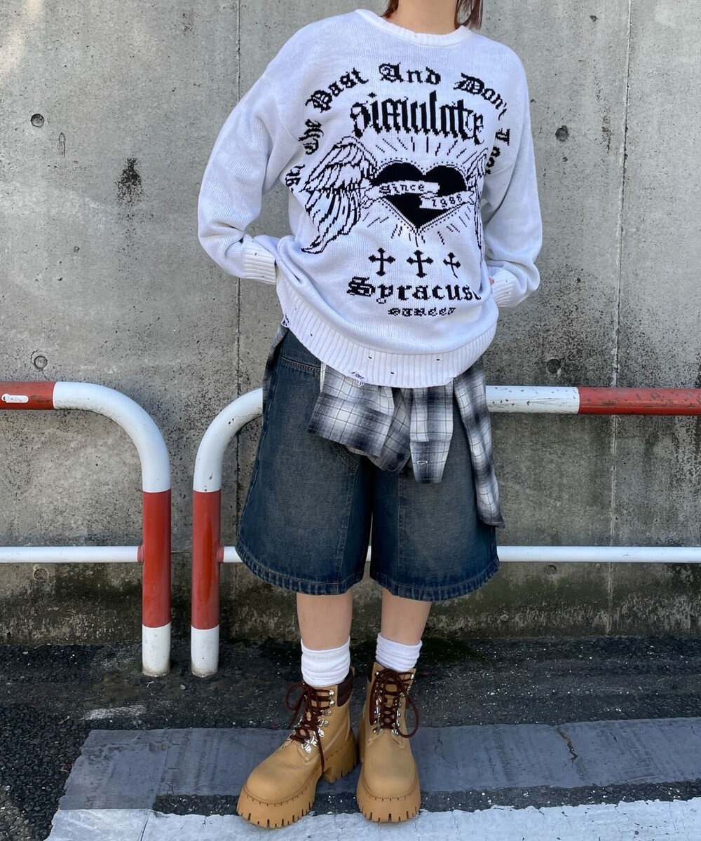 WEGO ウイングハートダメージニット 