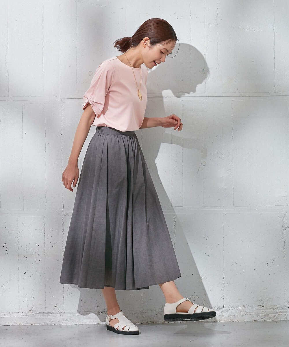 ANY L 【ウエストゴム/ポケット付】シャンブレーライク フレアスカート 