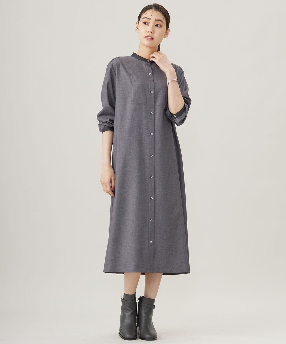 J.PRESS LADIES L 【洗える】T/Rウォッシャブルギャバ バンドカラー ワンピース 
