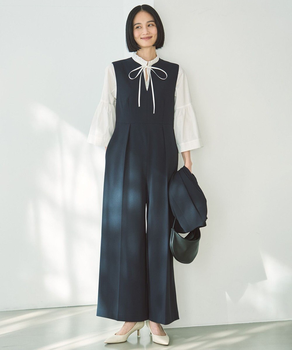 UNFILO コットンブロード フリルネックシャツ 