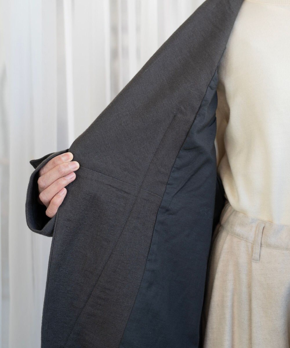 muuc 〈軽やかな尾州産リネンウール〉ショールカラーコート　ロングシーズン 秋冬春 ゆったりシルエット セットアップ可能 