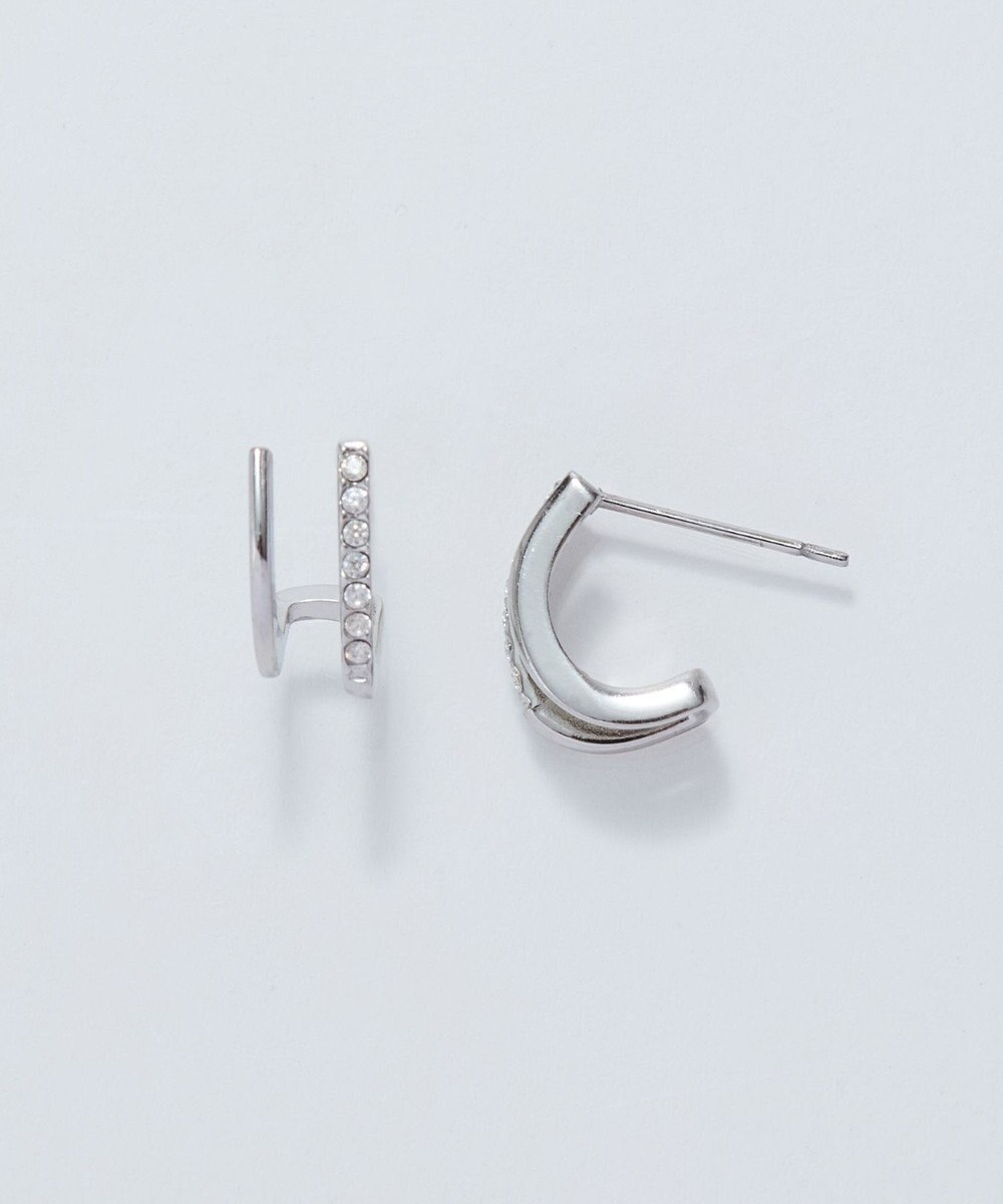 Phoebe 【金属アレルギー対応】メタル×ビジュー2ラインピアス　シルバー/サージカルステンレス 