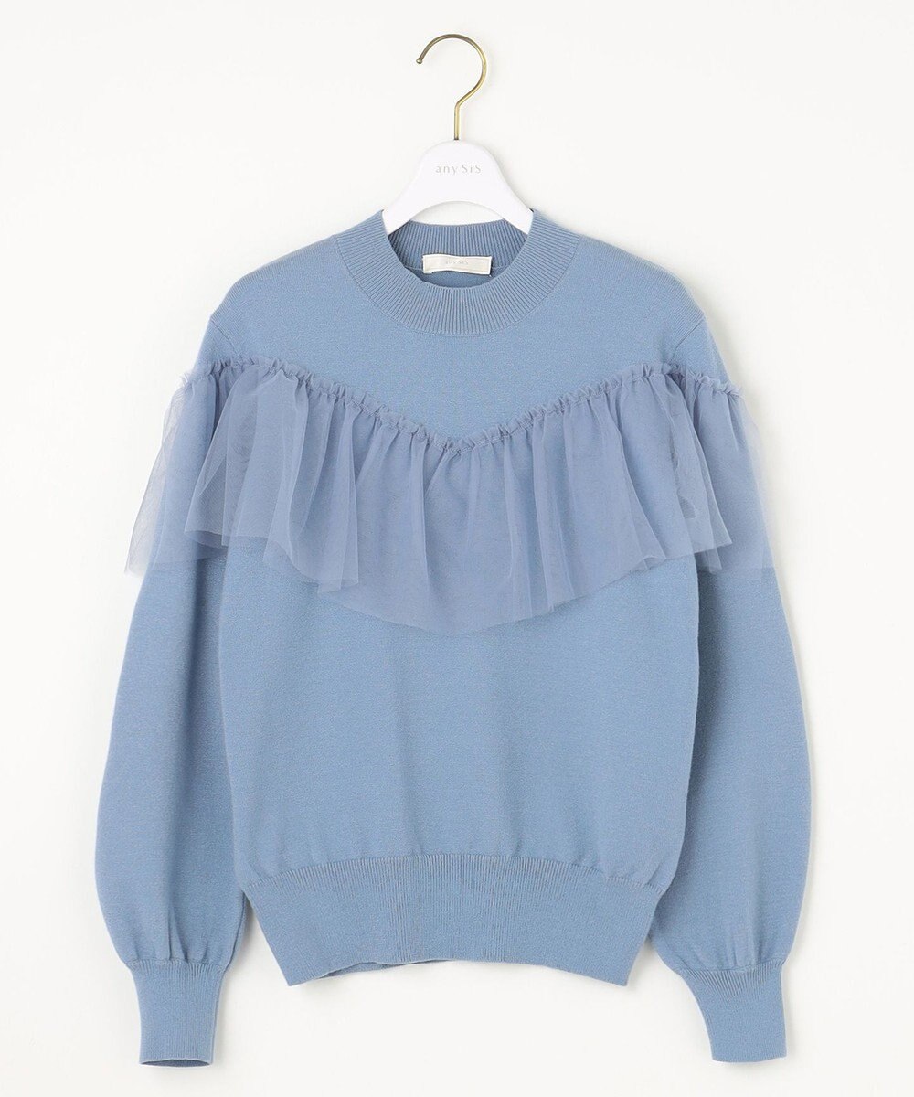ANY SIS 【洗える】フリルチュールコンビ ニット 