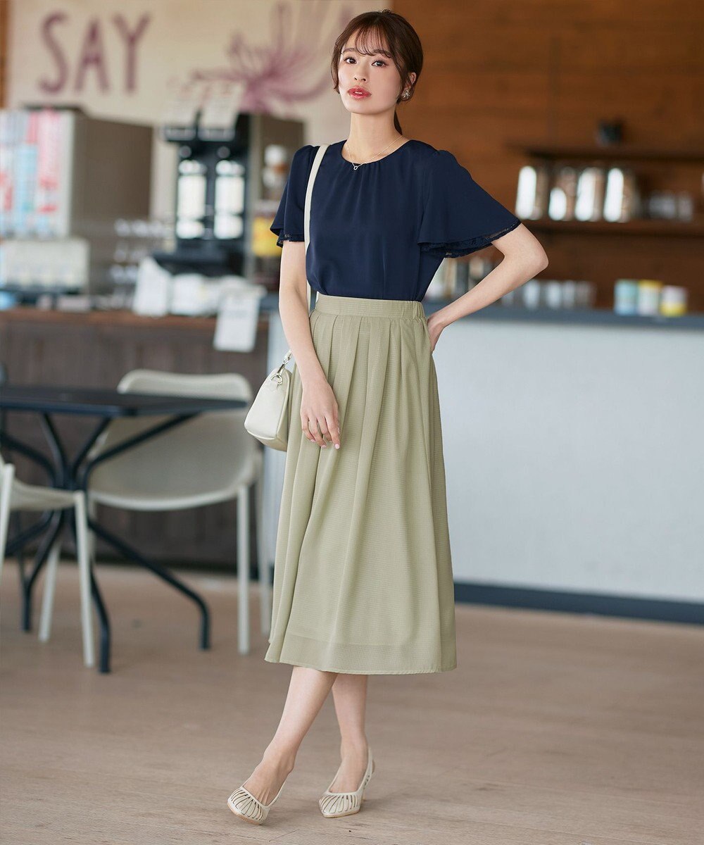 Tiaclasse L 【セットアップ対応・洗える】シアーチェックフレアスカート 