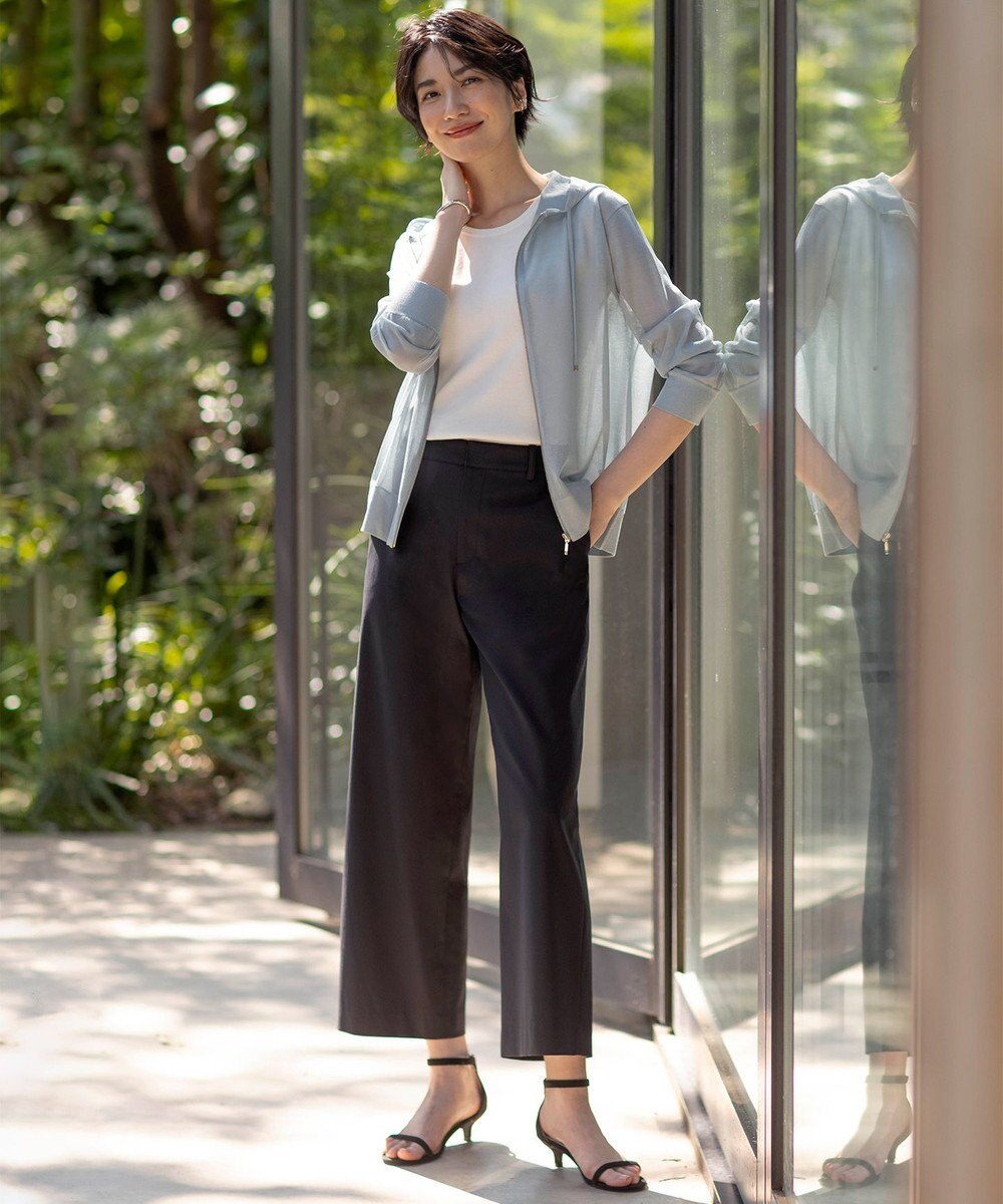 J.PRESS LADIES L 【セットアップ対応・洗える・撥水・防汚】コットンFITTYシャーク ワイド アンクル パンツ 