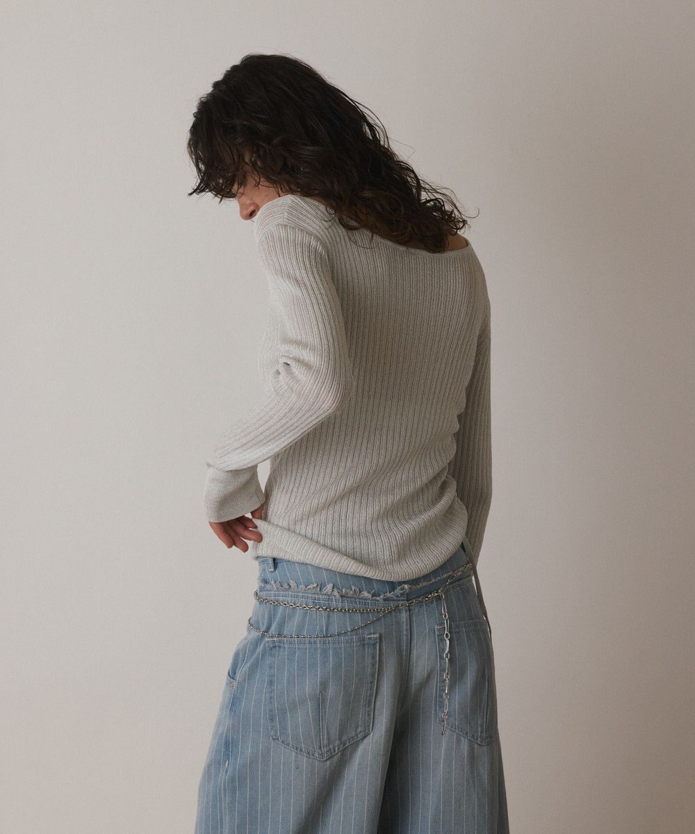 GRACE CONTINENTAL ラメリブクルーネックトップ 