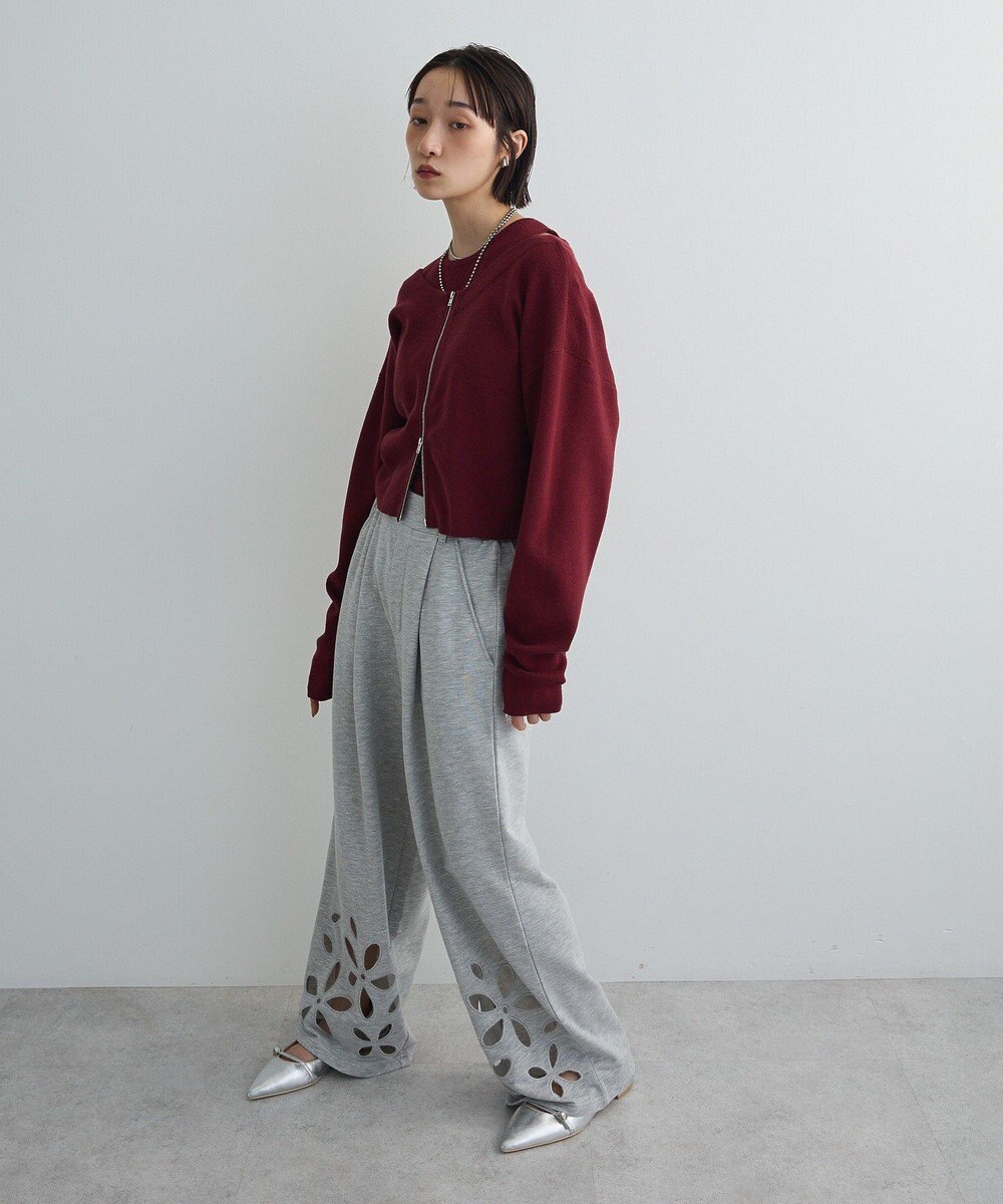 Green Parks フラワーくり抜き刺繍スウェットワイドパンツ 