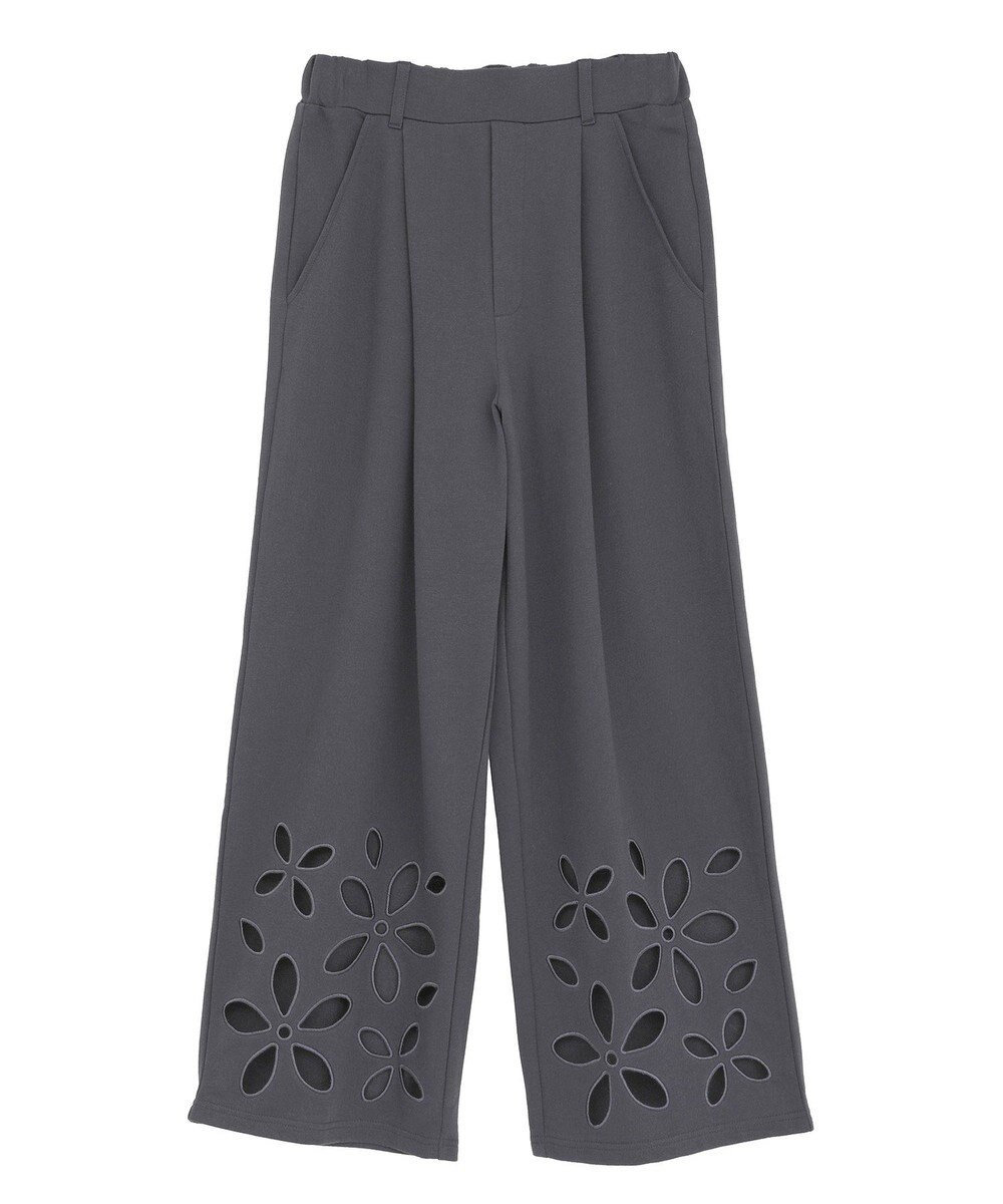 Green Parks フラワーくり抜き刺繍スウェットワイドパンツ 