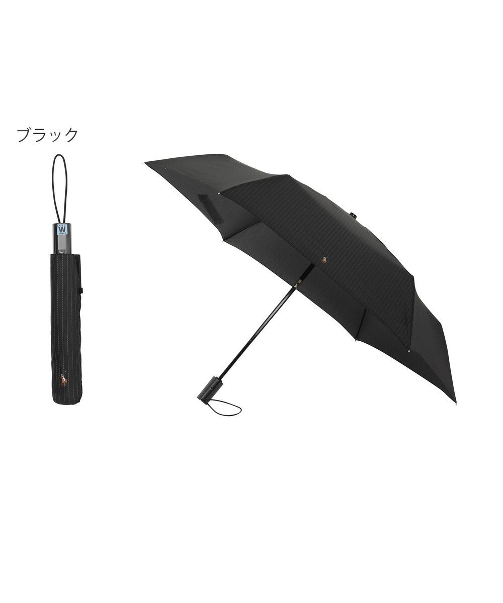 MOONBAT 【自動開閉】POLO RALPH LAUREN 折りたたみ傘  メンズ ストライプ ワンポイント刺繍 大きめ60cm 