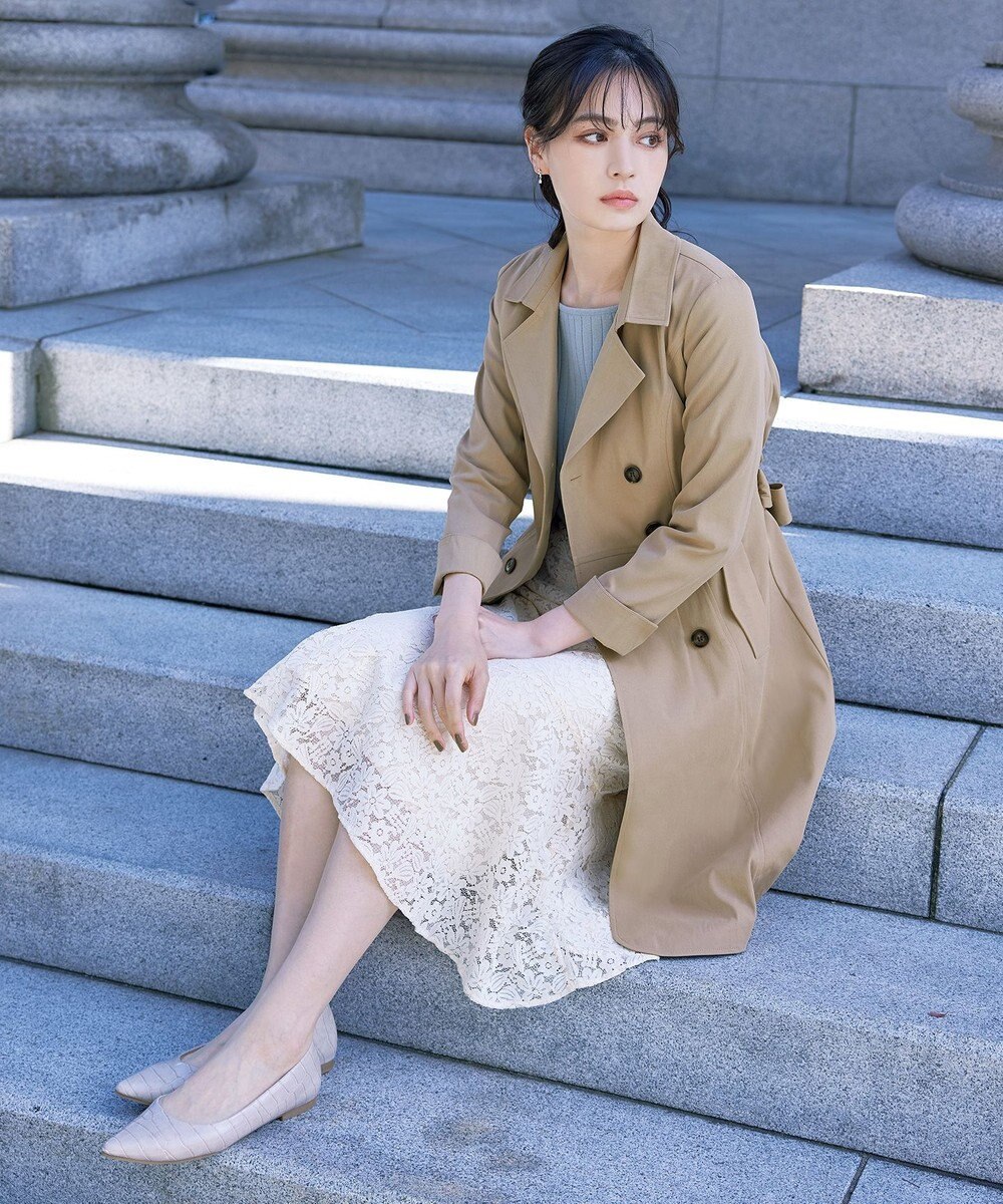 Tiaclasse L 【洗える】リボンベルト付きトレンチコート 