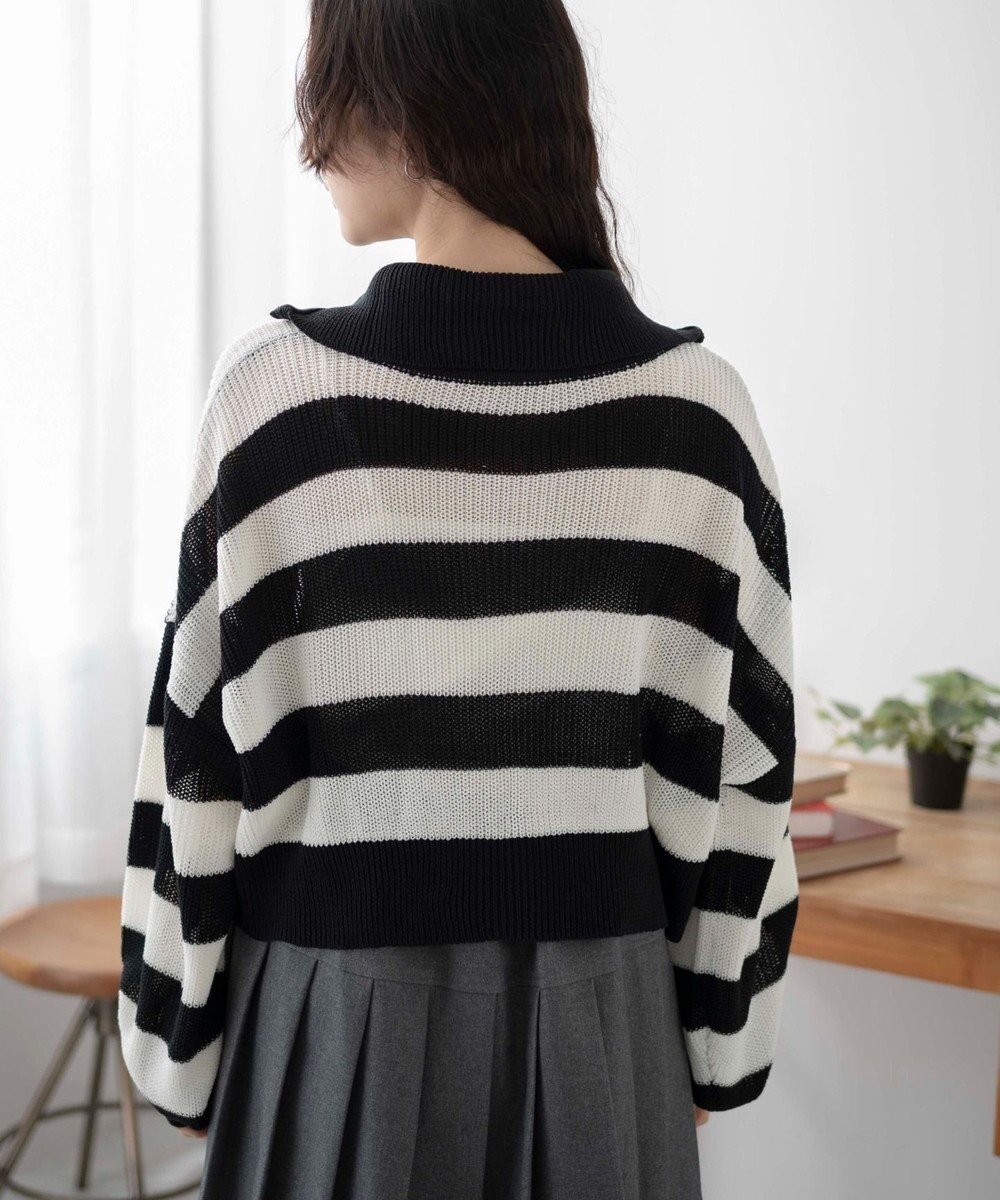 WEGO ボーダーハーフジップニットプルオーバー 