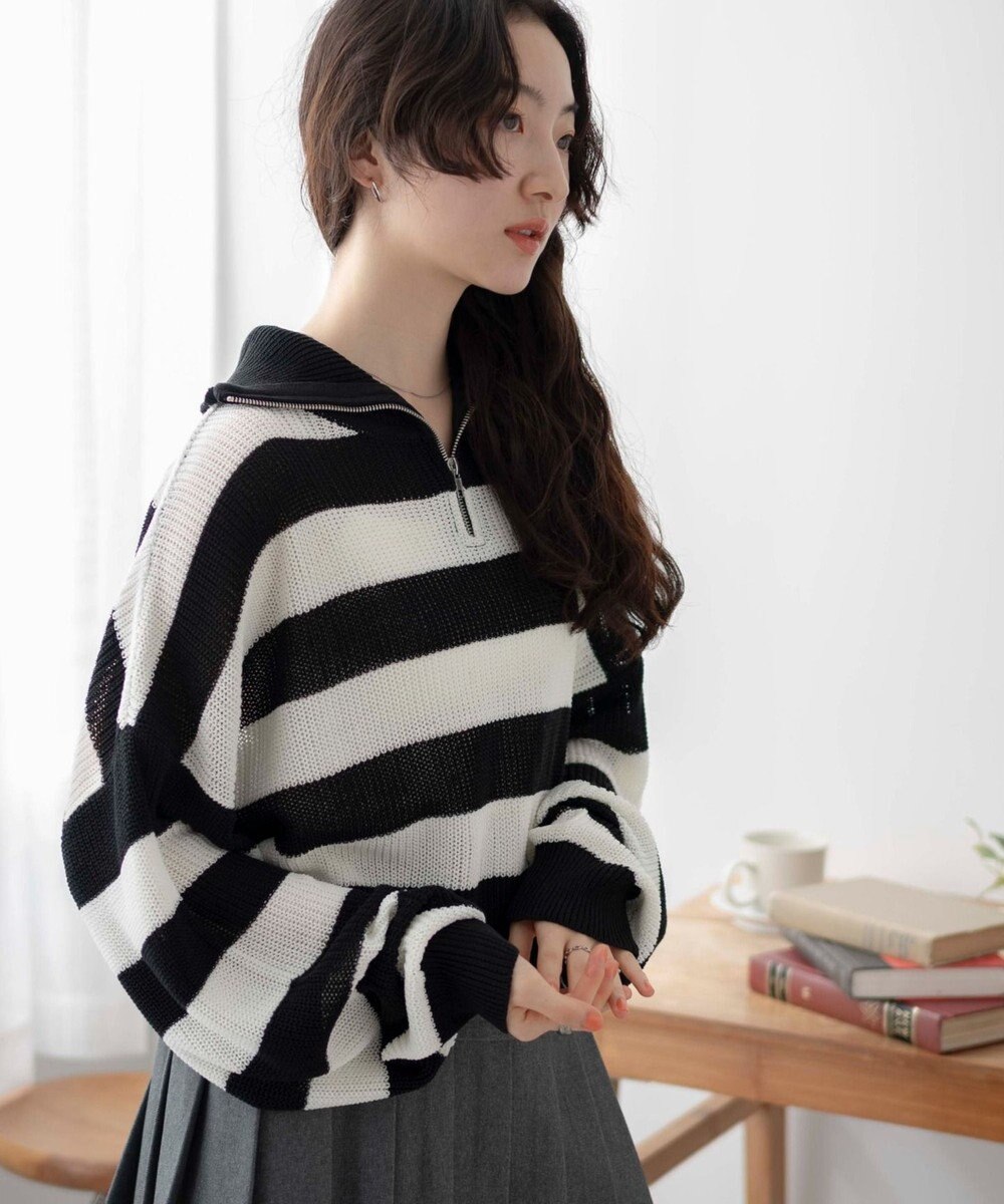 WEGO ボーダーハーフジップニットプルオーバー 