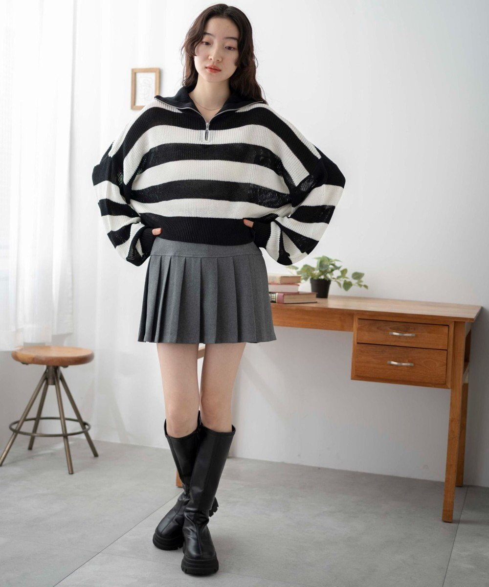 WEGO ボーダーハーフジップニットプルオーバー 