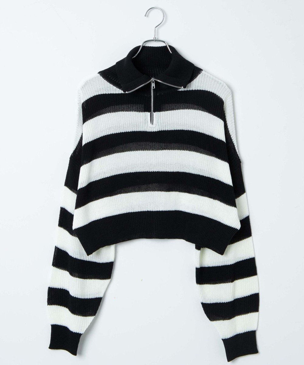 WEGO ボーダーハーフジップニットプルオーバー 