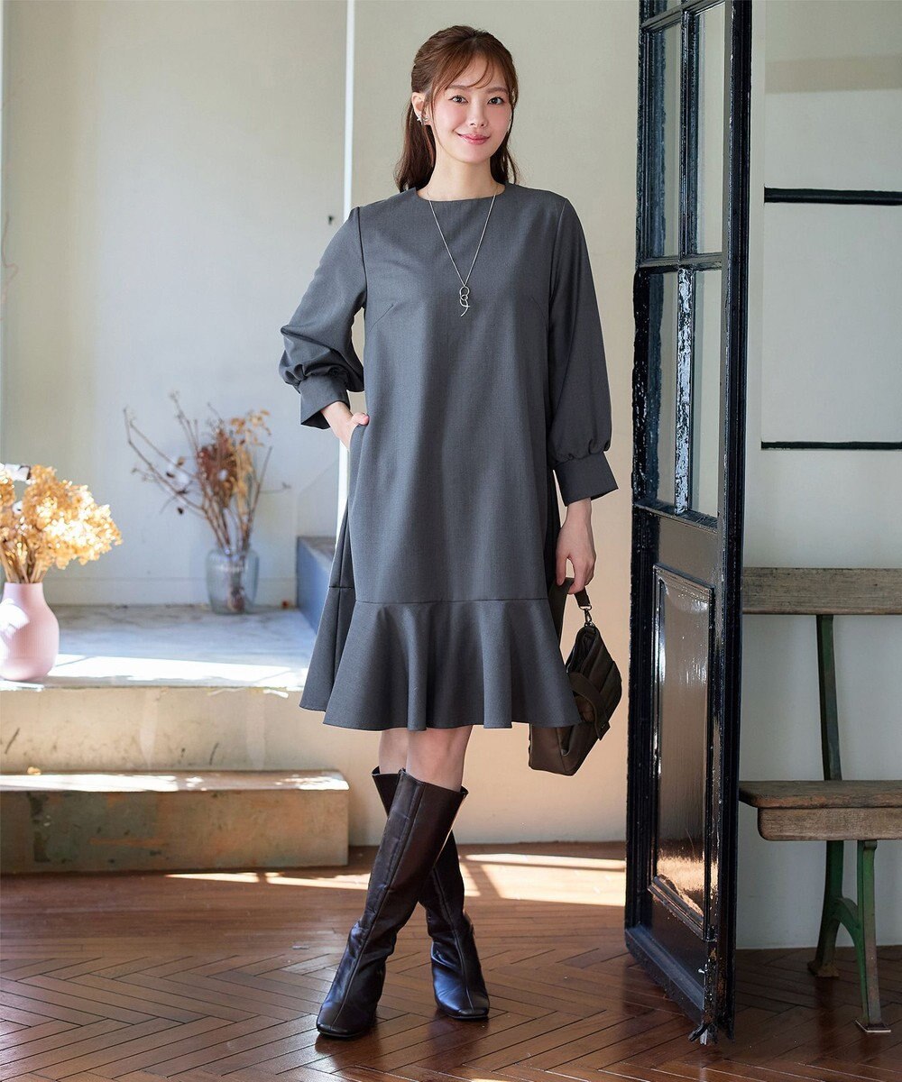 Tiaclasse L 裾フレアパフスリーブワンピース 