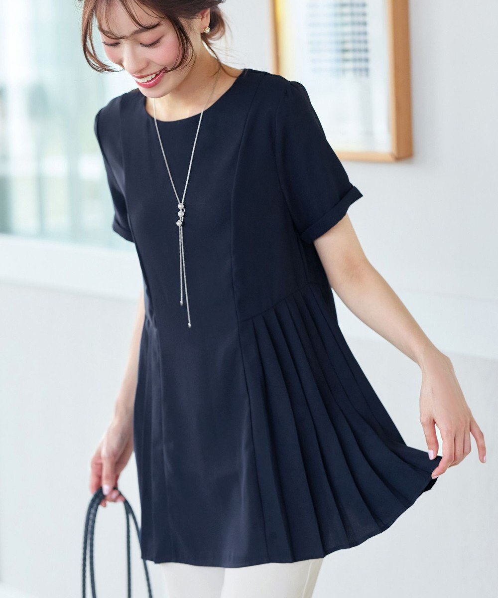 Tiaclasse 【新色追加・洗える】サイドプリーツチュニックブラウス 