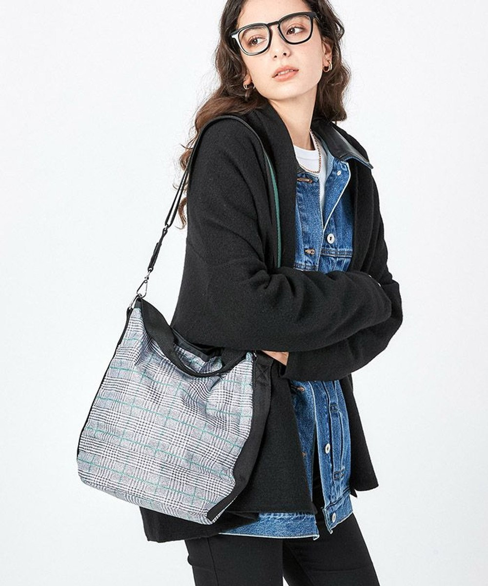 LeSportsac CONVERTIBLE BUCKET BAG/グレー/グリーンチェック グレー/グリーンチェック