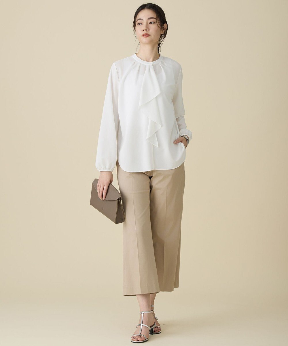 自由区 L コットンサテンクロップド丈ワイドストレート パンツ 