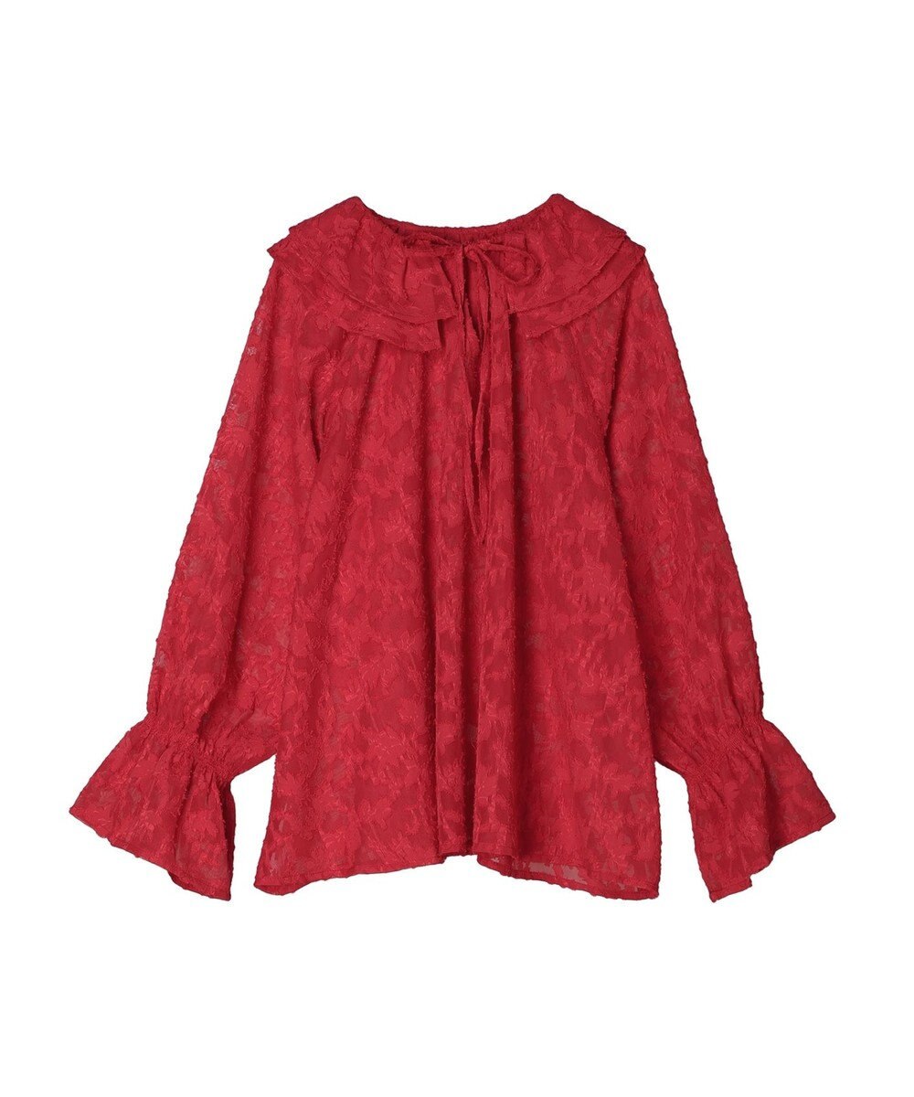 Green Parks シアージャガード花柄フリルブラウス 