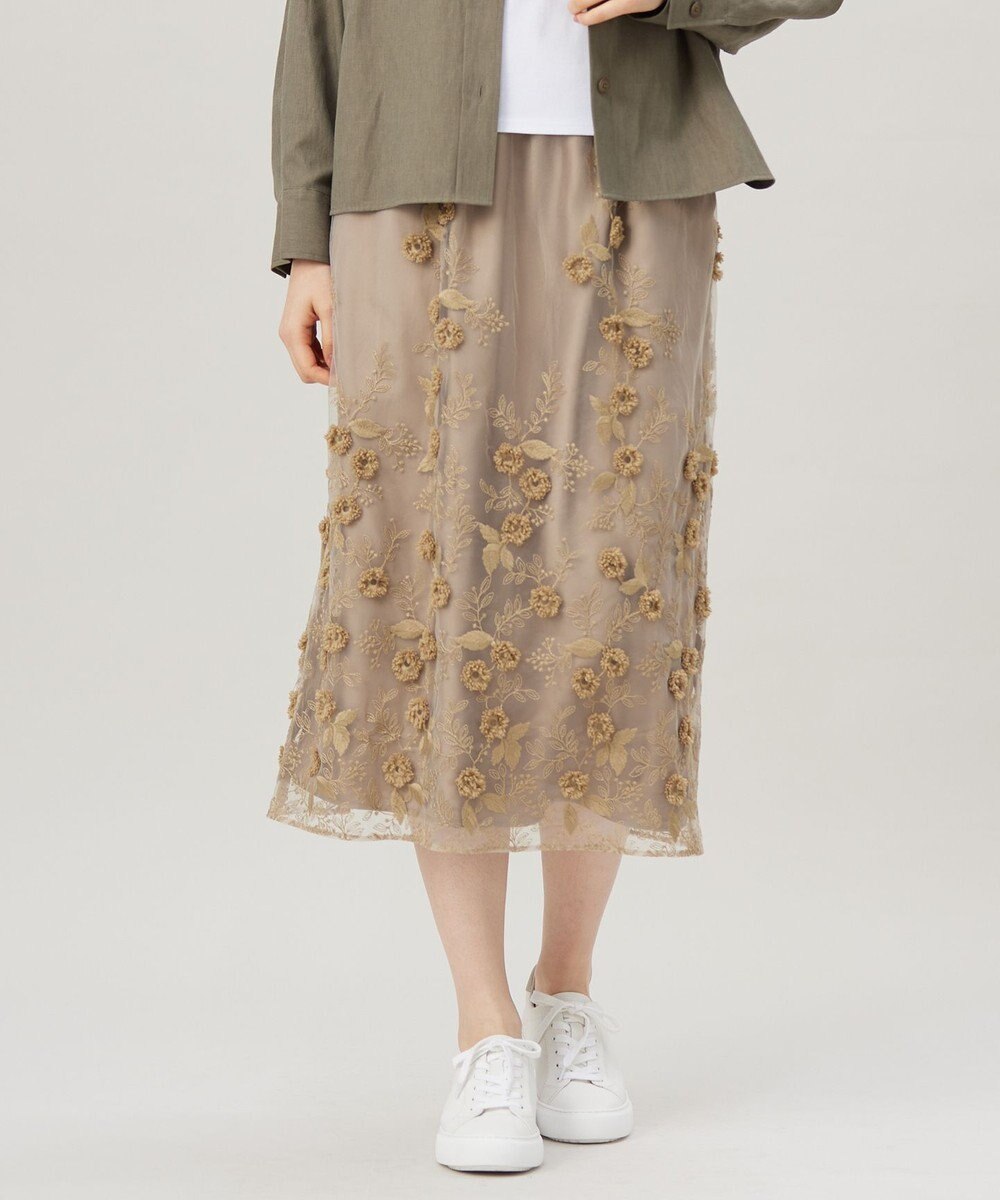 自由区 L 【洗える】フローティングエンブロイダリー スカート 