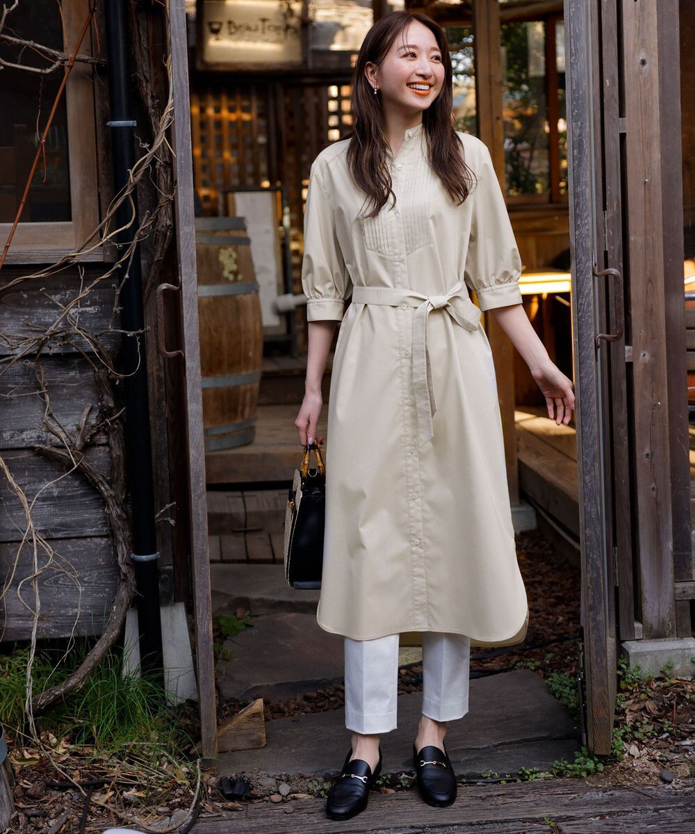 23区 L 【洗える】プレーンストレッチタフタ シャツ ワンピース 